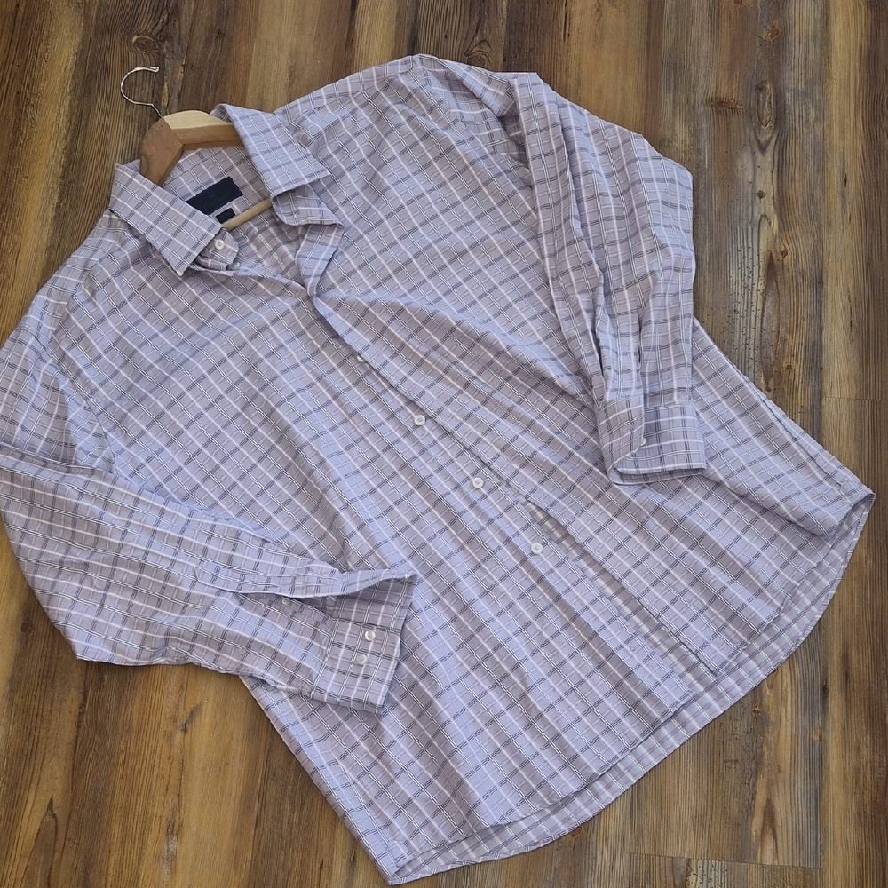 David Donahue Men's Casual Plaid Shirt - Gray and White